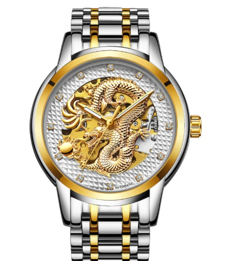 Fully Automatic Skeleton Waterproof Luminous Atmospheric Gold Business Dragon Watch