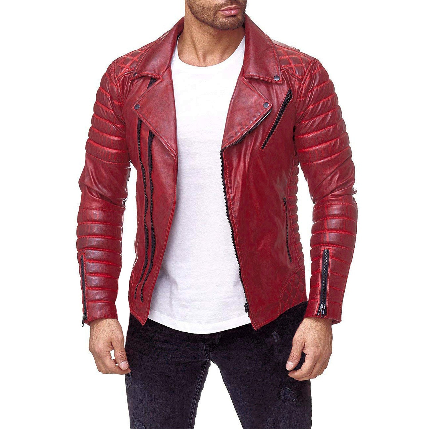 Zippered PU leather jacket