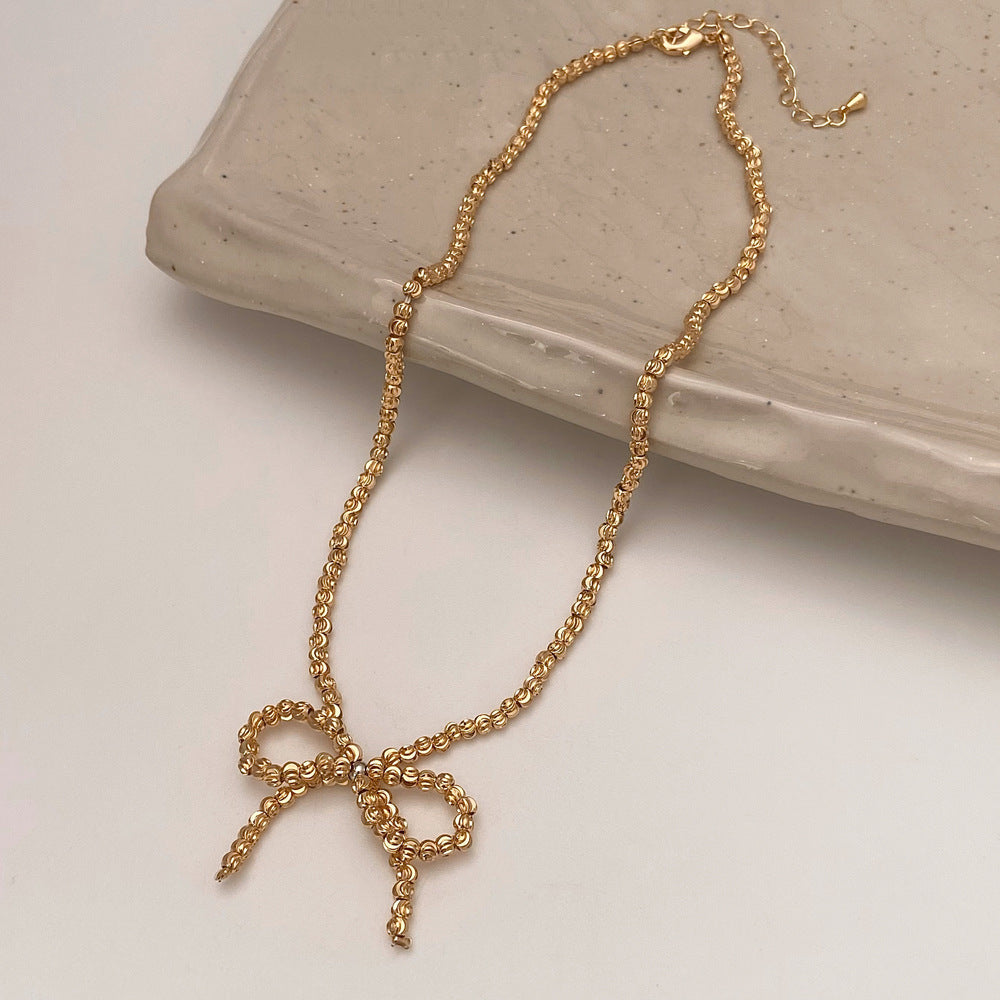 Niche Necklace Female Round Beads Bow Pendant Necklace