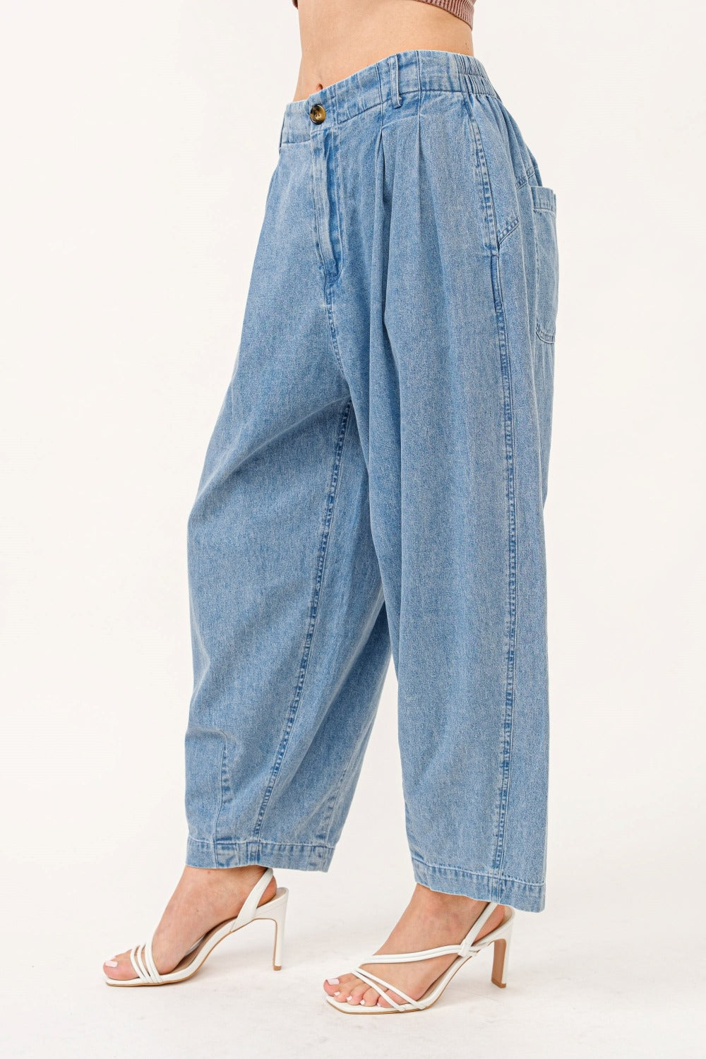 And The Why Elastic Back Pleated Loose Jeans