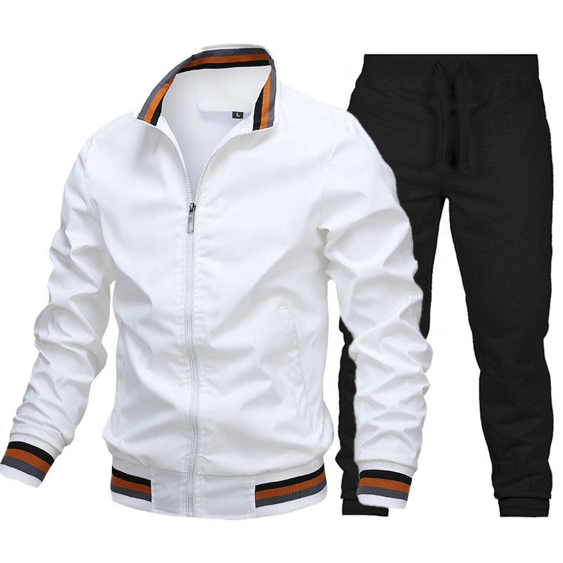 Men's Athletic Two-Piece Jogging Suit with Full Zipper Jacket