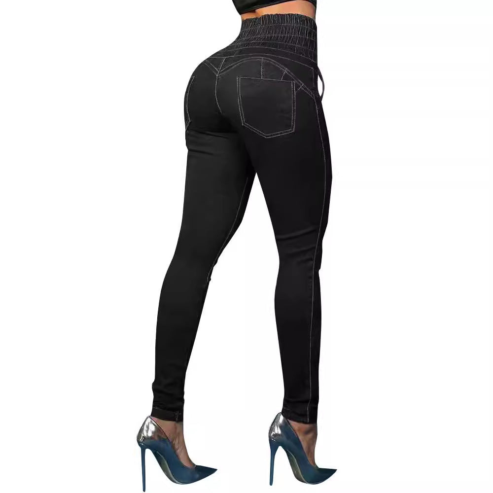 Tied Slim Fit Skinny Jeans Women's High Waist Hip Lift Trousers