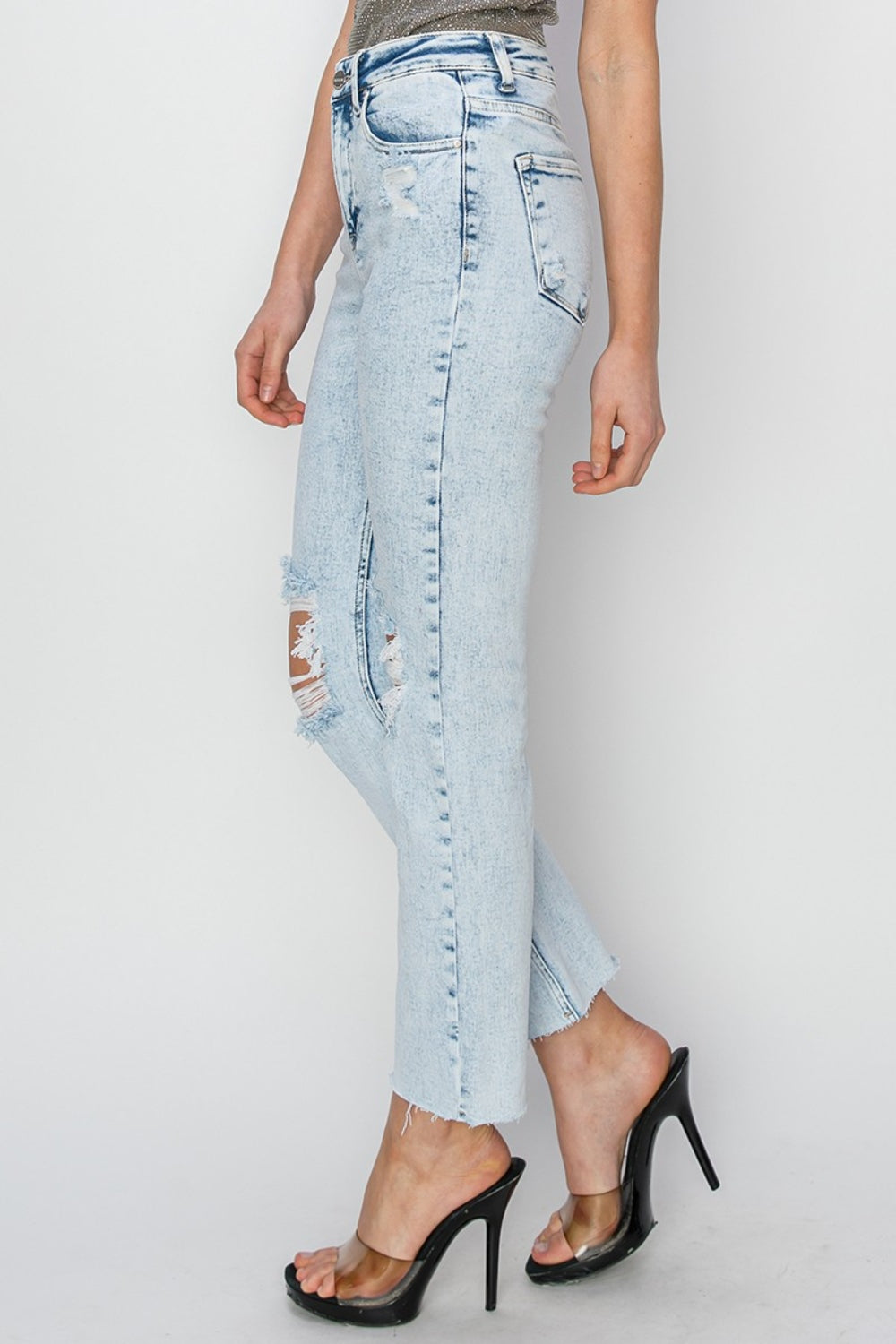 RISEN High Rise Distressed Ankle Jeans