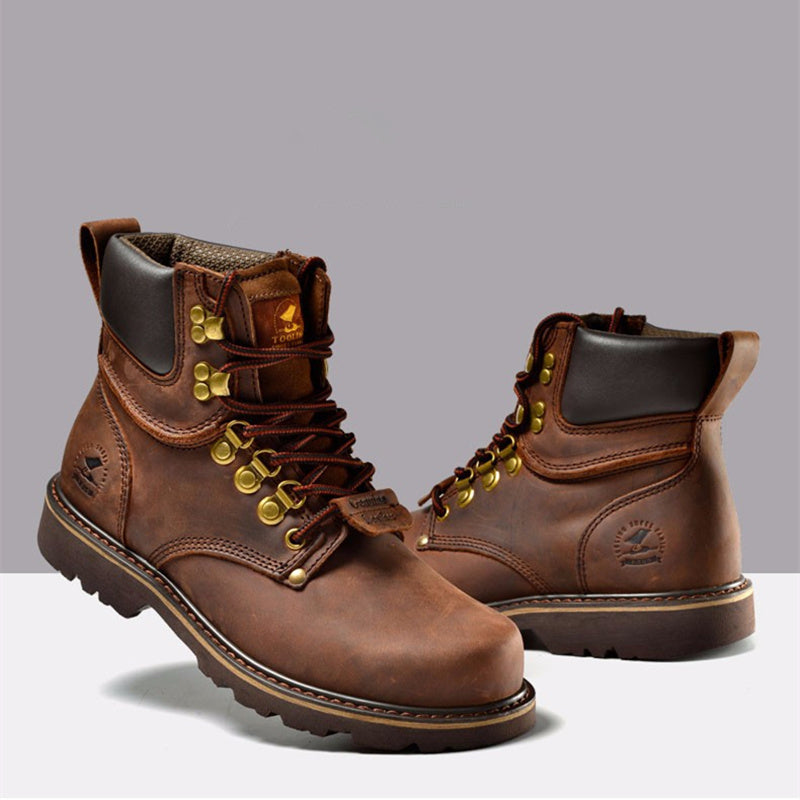 High-Top Tooling Leather Boots Wild Couple Boots