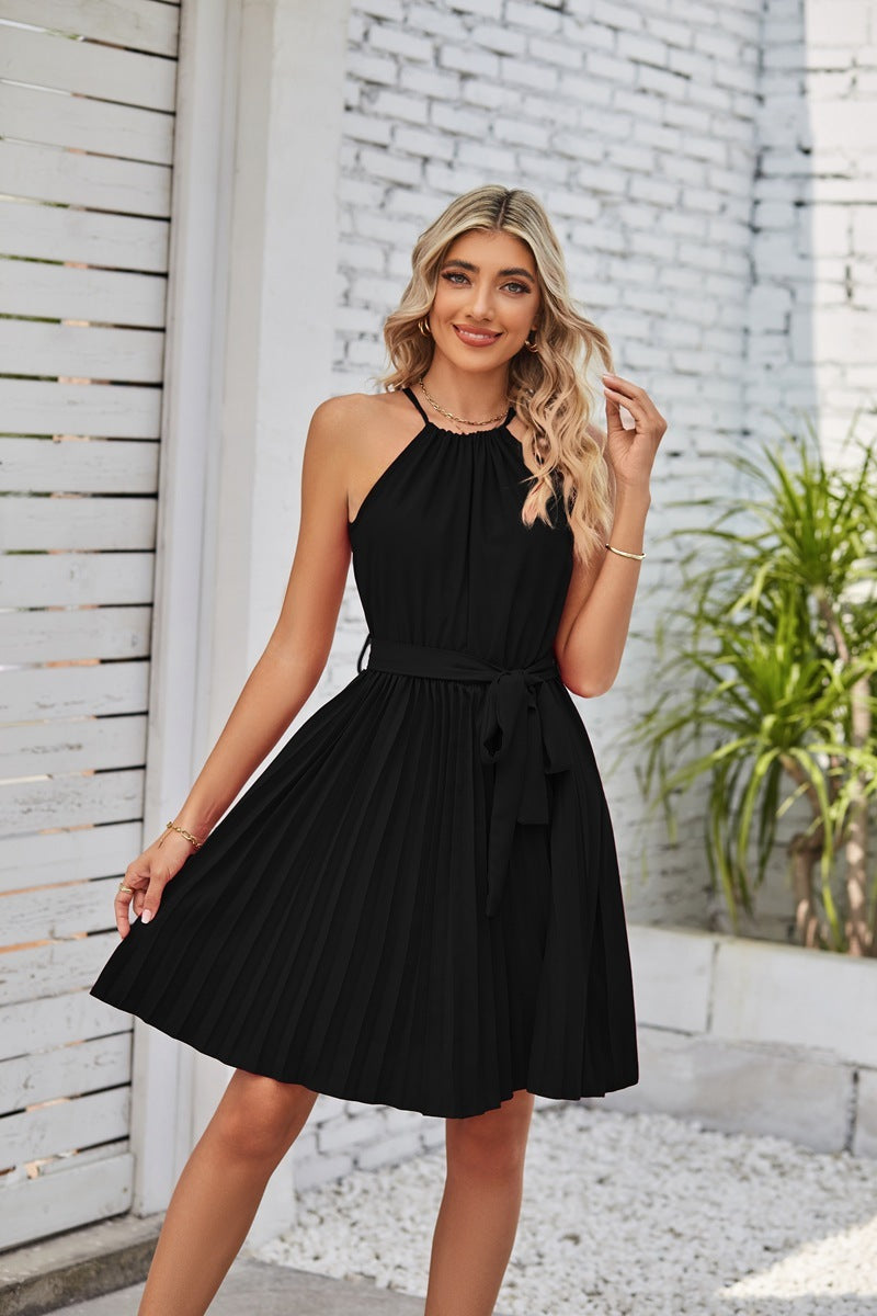 Women Summer Halter, Pleated  Dress