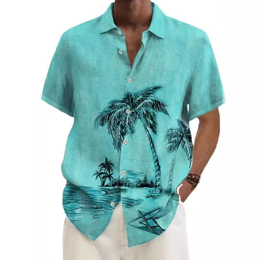 Coconut Print Short Sleeve Lapel Shirt