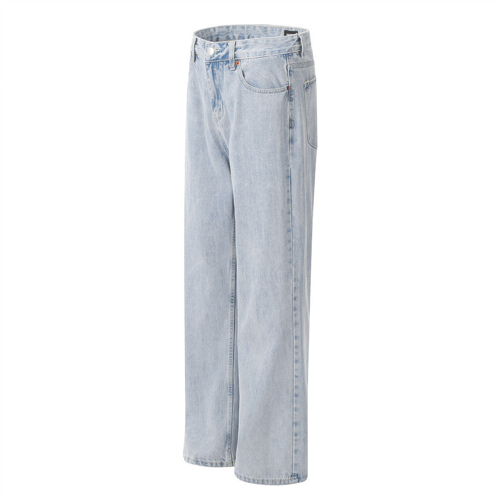 Wash Light Color Denim Straight-leg Pants Casual Loose Trousers