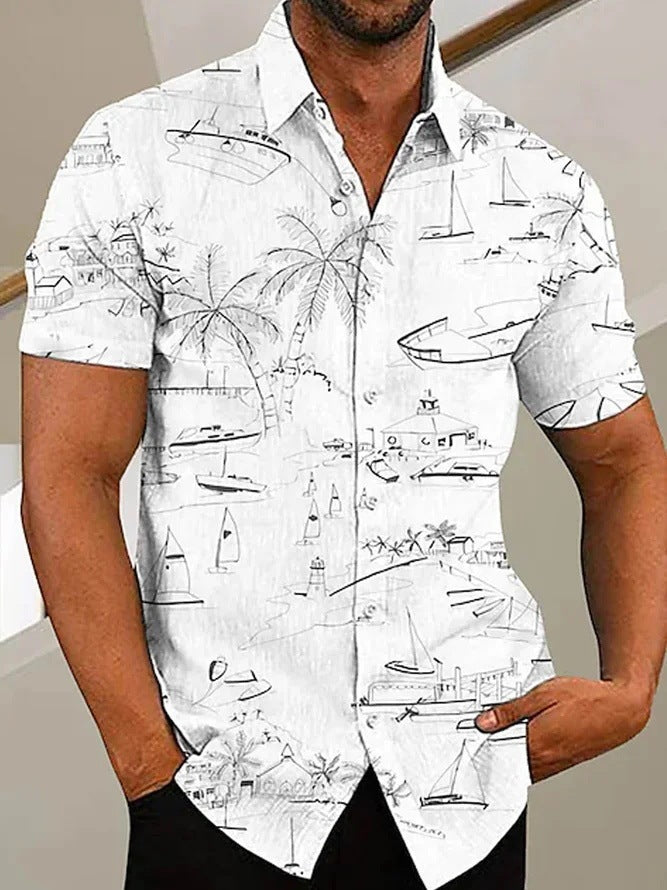 Coconut Print Short Sleeve Lapel Shirt