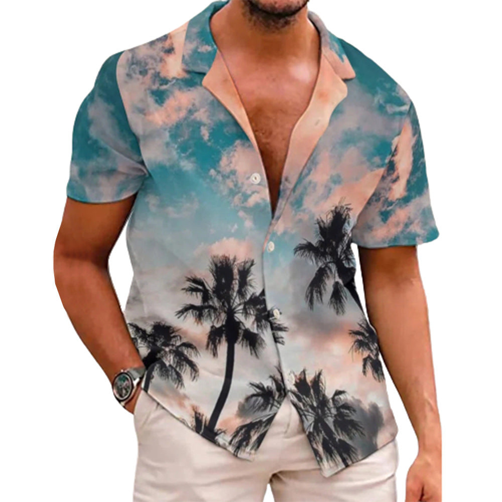 Coconut Print Short Sleeve Lapel Shirt