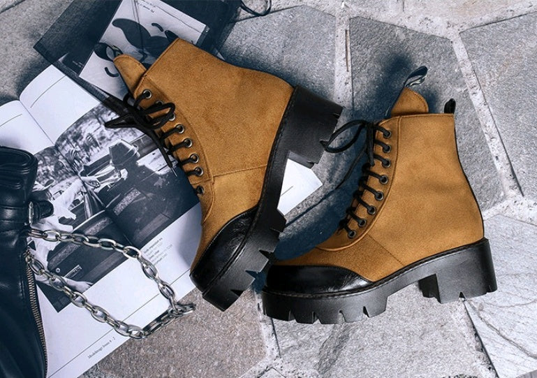 Fashion leather boots with flat bottom flat boots student women's boots rivet Martin boots