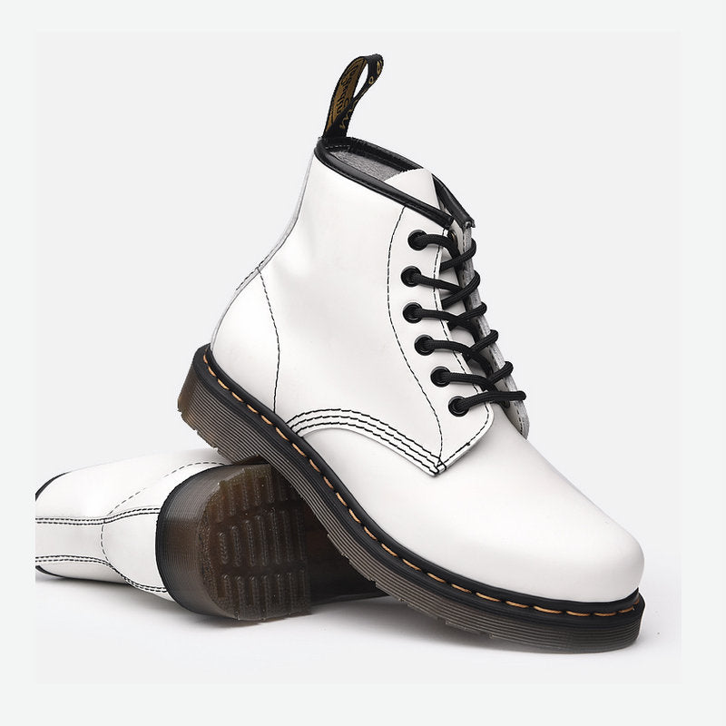 White Hard Leather British Style Short Boots Martin Boots High Top