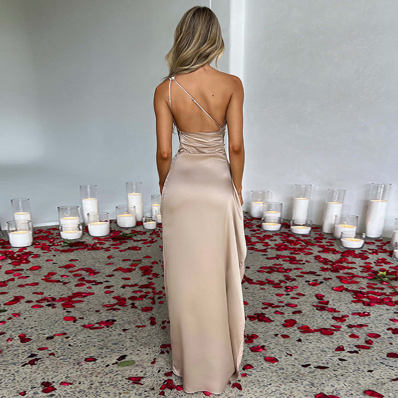 Elegant Sexy Backless, One Shoulder Slit Dress For Women