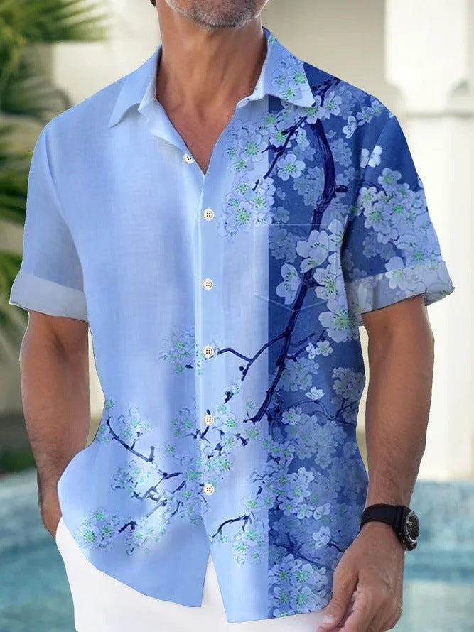 Coconut Print Short Sleeve Lapel Shirt