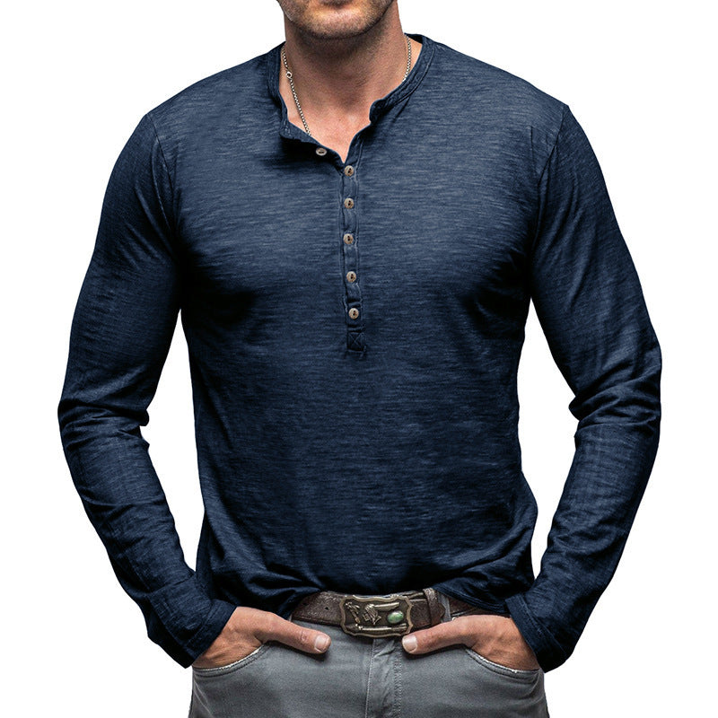 European And American Men's Slub Cotton Autumn And Winter Base Henley Shirt