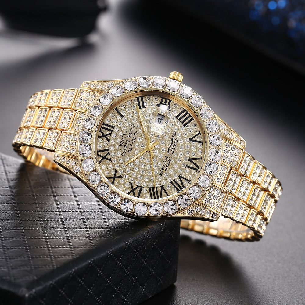 Full Diamond Surface Roman Scale Steel Watch