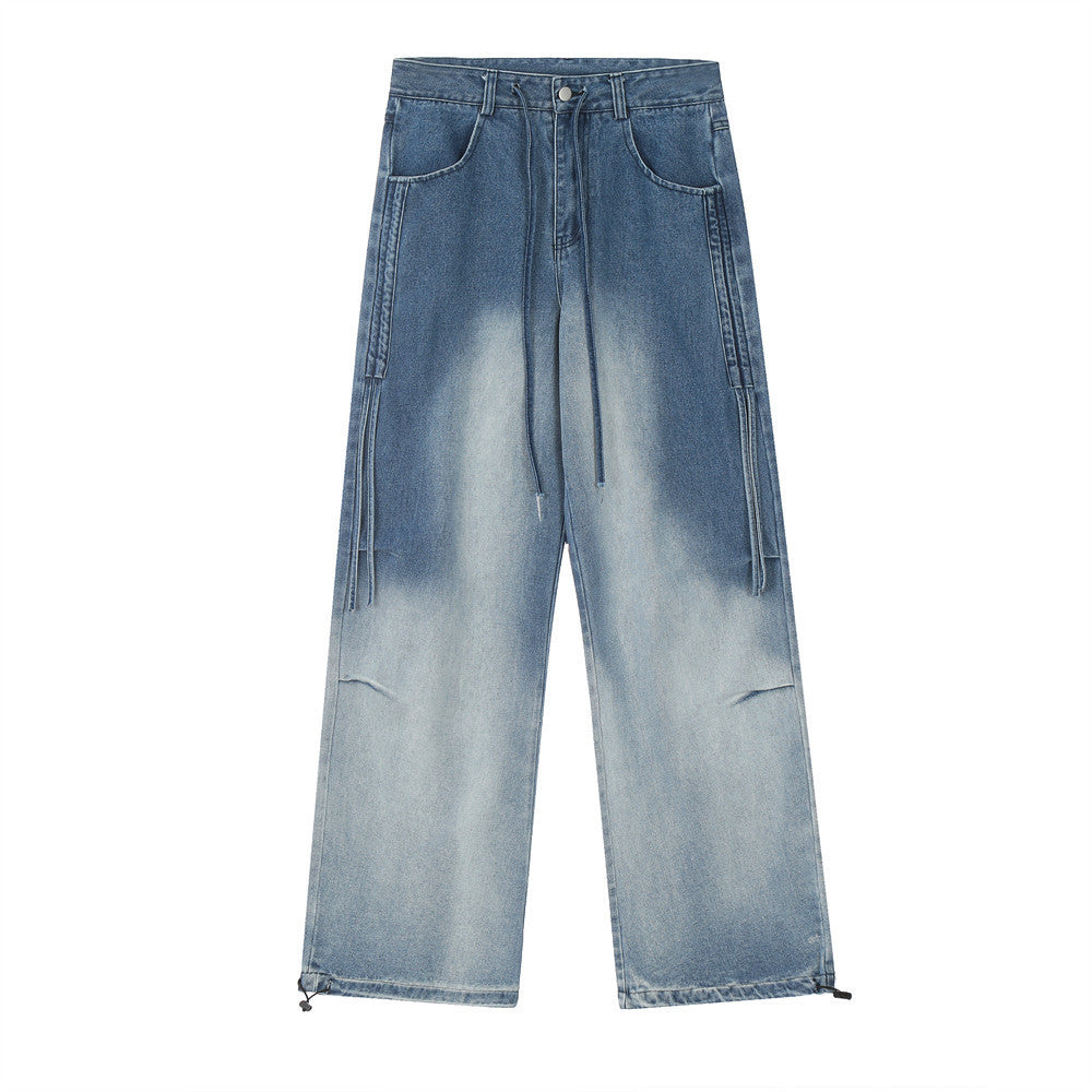 Gradient Tie-dye Straight-leg Denim Trousers Men