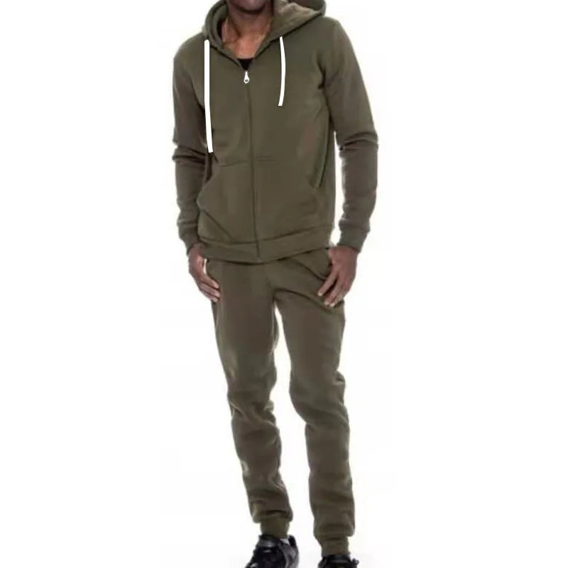 Men's Athletic Two-Piece Jogging Suit with Full Zipper Hoodie