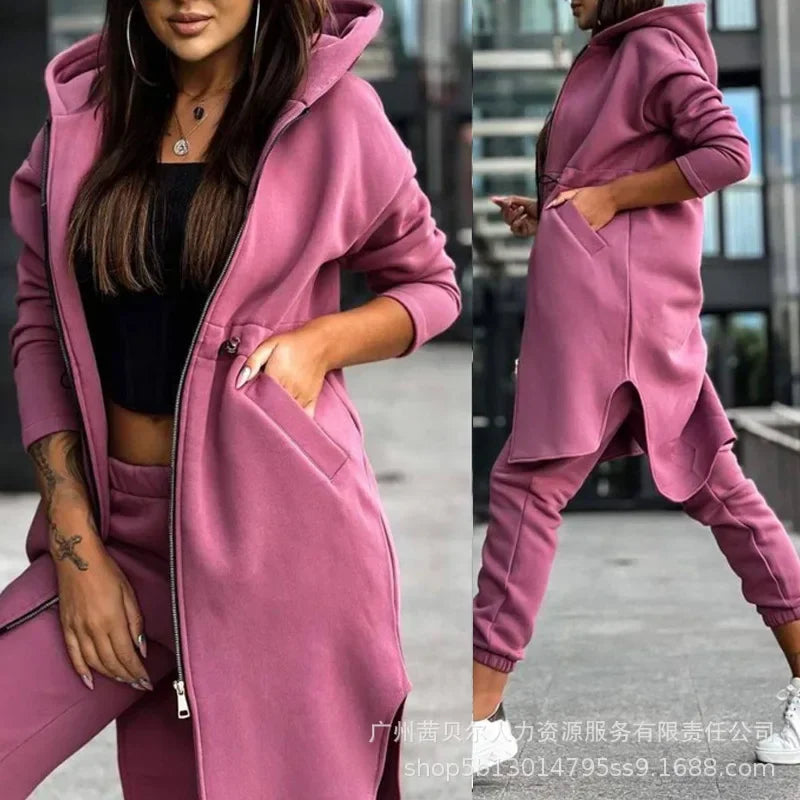 Women's Casual Joker Hooded Trouser Suit - Loose Fit Two-Piece Set