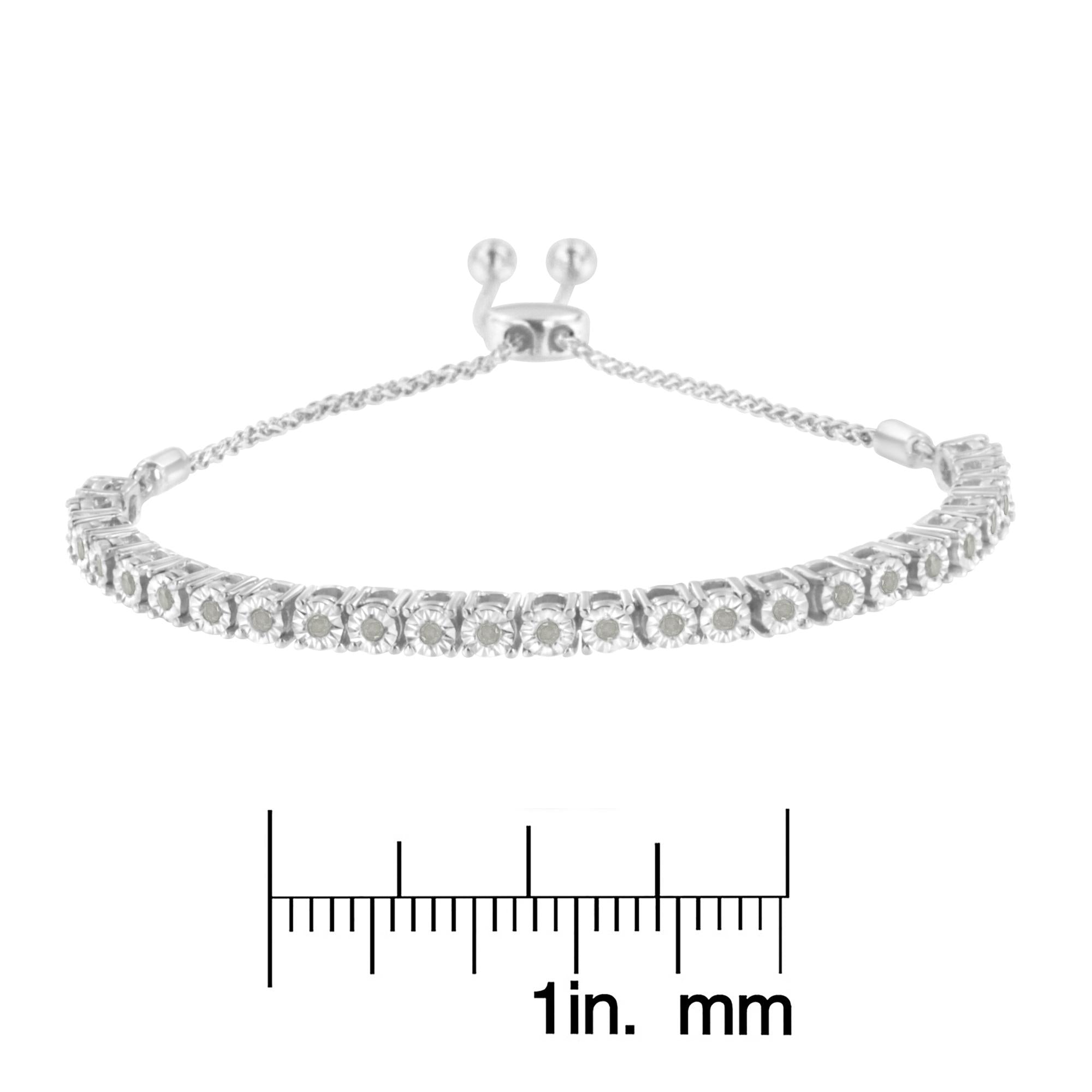 .925 Sterling Silver 1/4 Cttw Miracle-Set Diamond 4”-10” Adjustable Bolo Tennis Bracelet (I-J Color, I3 Clarity)