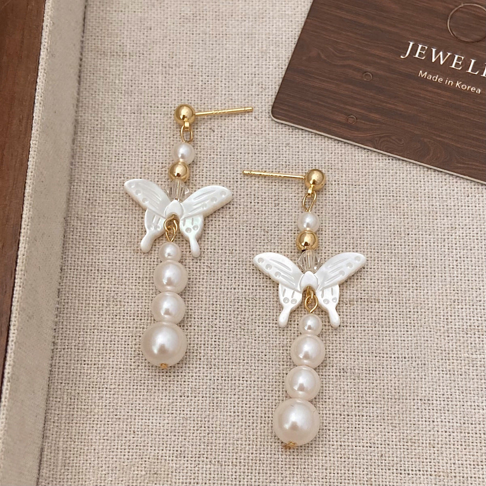 Earrings Female Natural Mother Shell Butterfly Pearl