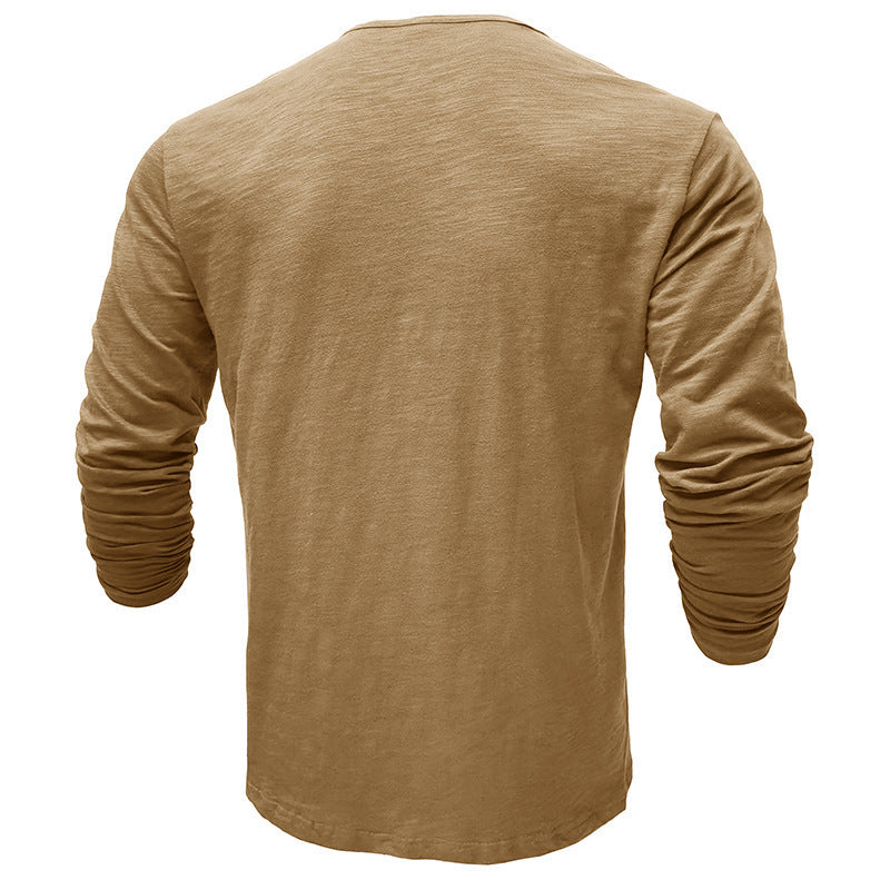 European And American Men's Slub Cotton Autumn And Winter Base Henley Shirt