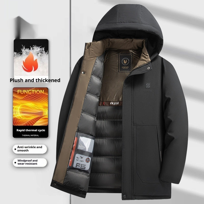 Winter Mid-length Fleece-lined Thick Down Jacket