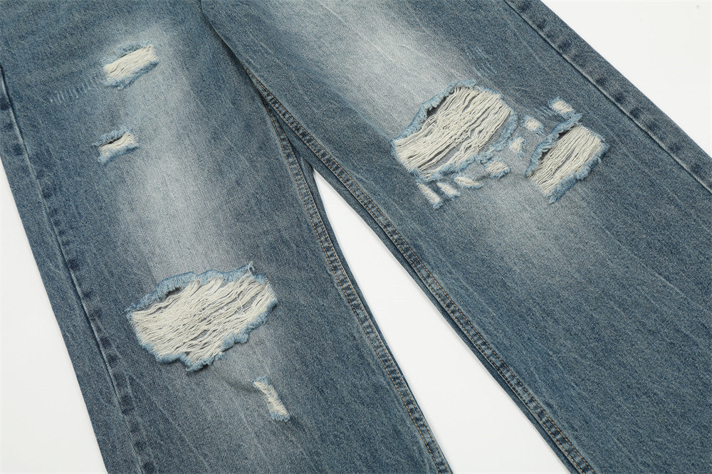 Washed And Frayed Jeans Men's Street Tide Brand