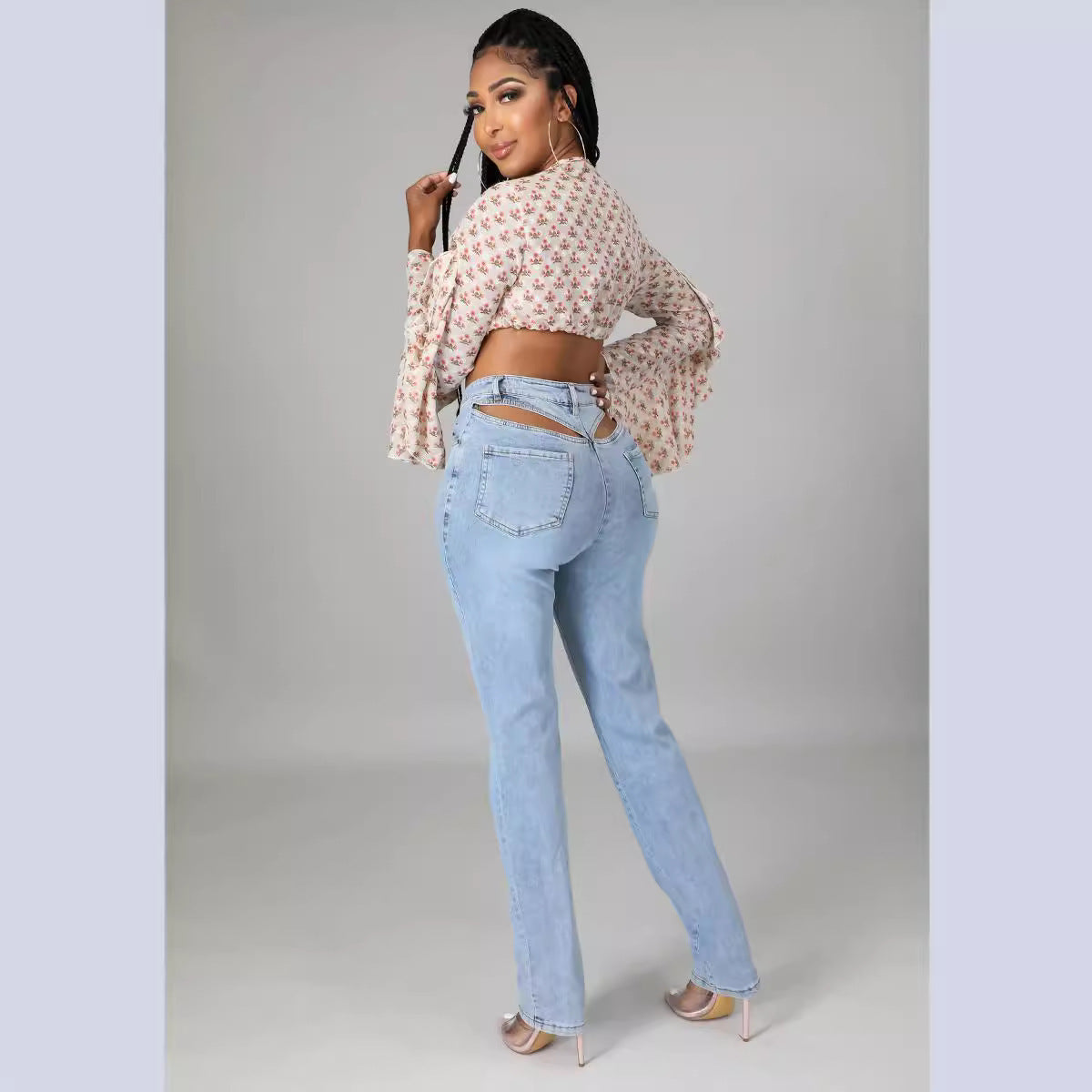 Back Waist Hollow Stretch Jeans