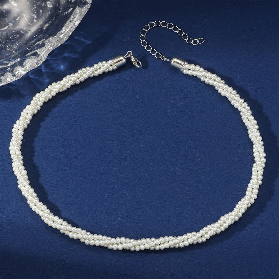 European And American Multi-layer Pearl Winding Spiral Twist Necklace Temperament