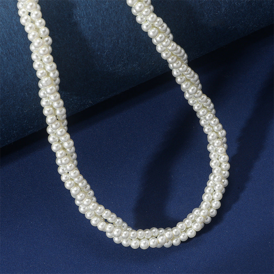 European And American Multi-layer Pearl Winding Spiral Twist Necklace Temperament