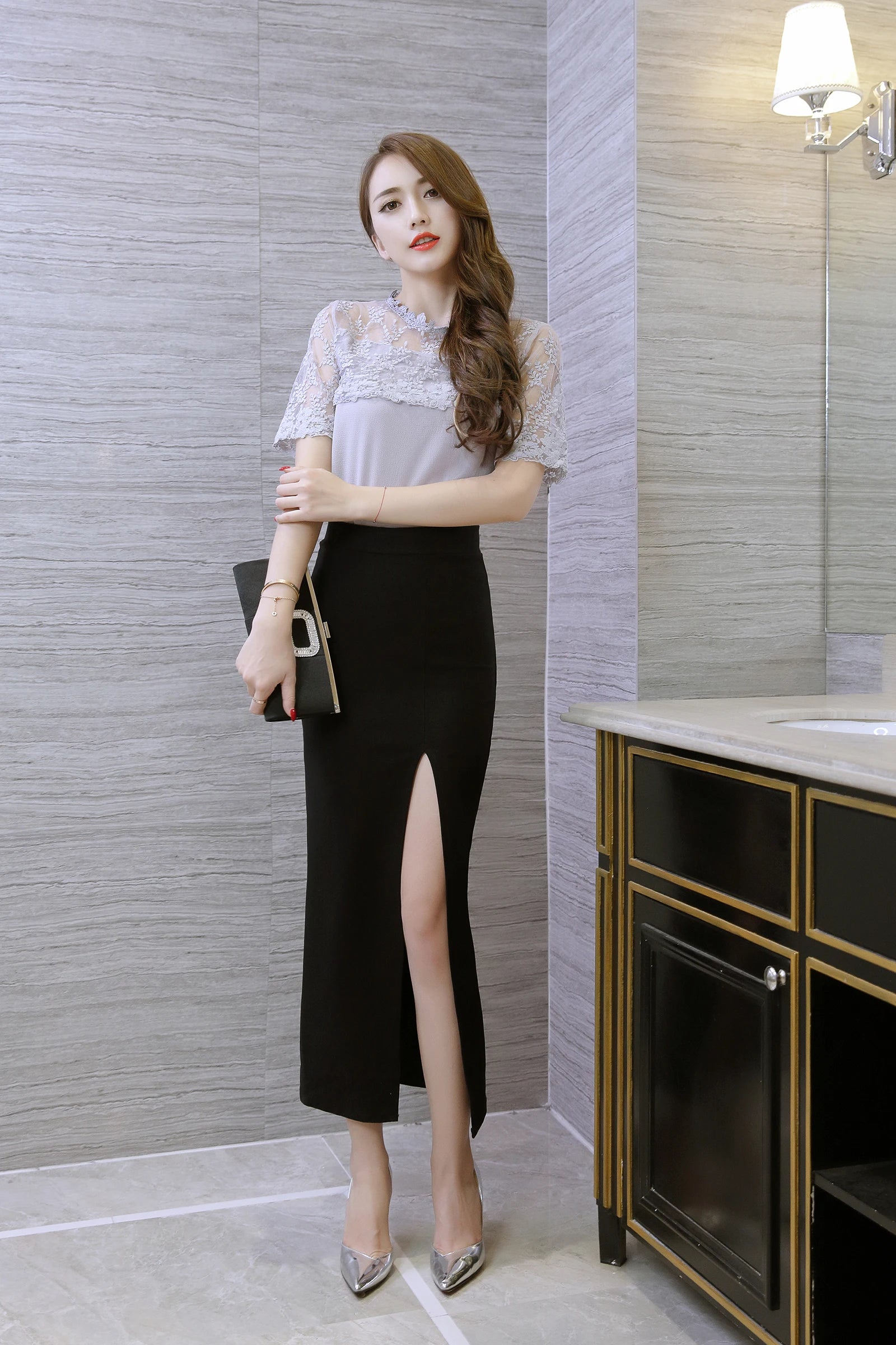 Skirts Womens Skirt Women Sexy Side Slit Office Ladies Black Pencil Skirt Faldas Mujer Moda 2024 A572