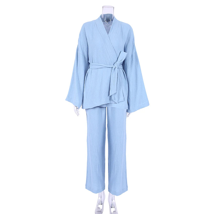 100% Cotton Loungewear With Bathrobe Women's Set