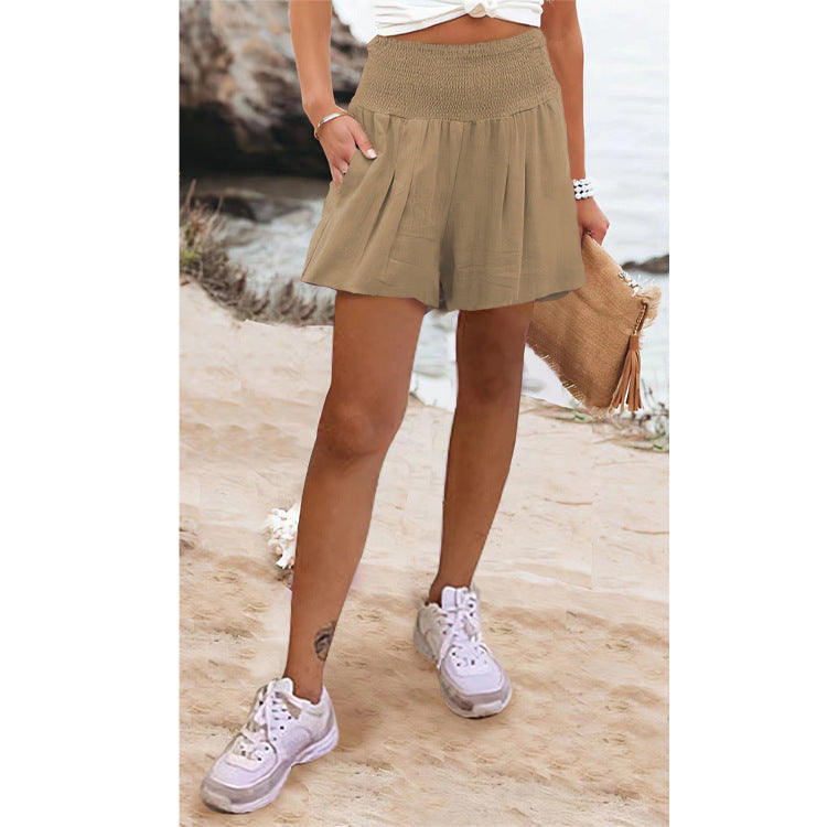 European And American Solid Color High Waisted Shorts Casual Pants