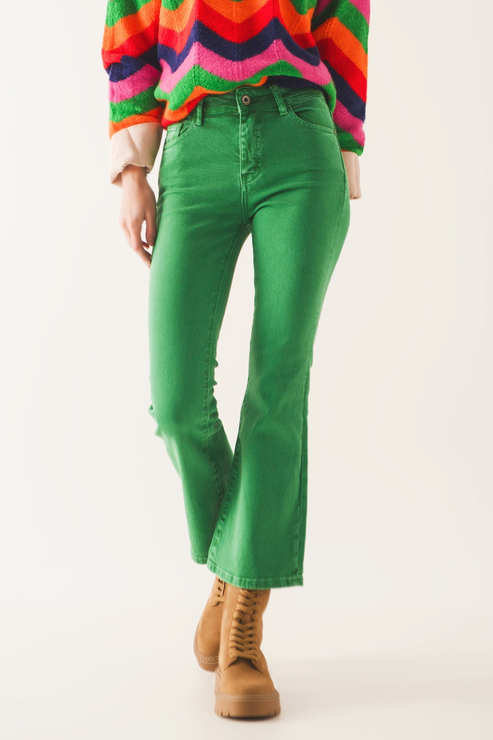 High Waist Flare Jean in Green