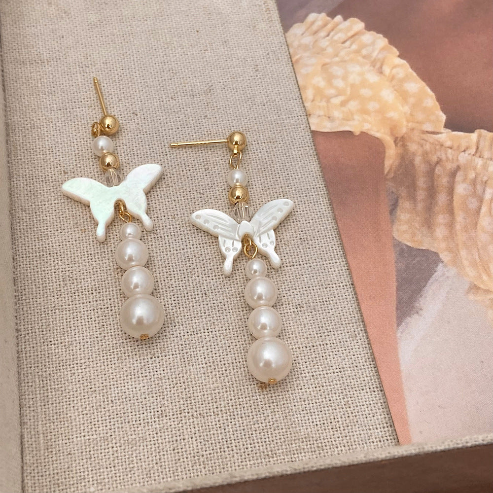 Earrings Female Natural Mother Shell Butterfly Pearl