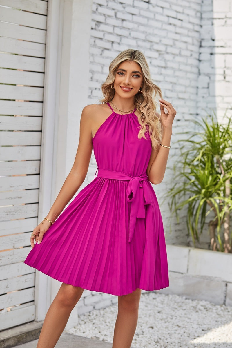 Women Summer Halter, Pleated  Dress