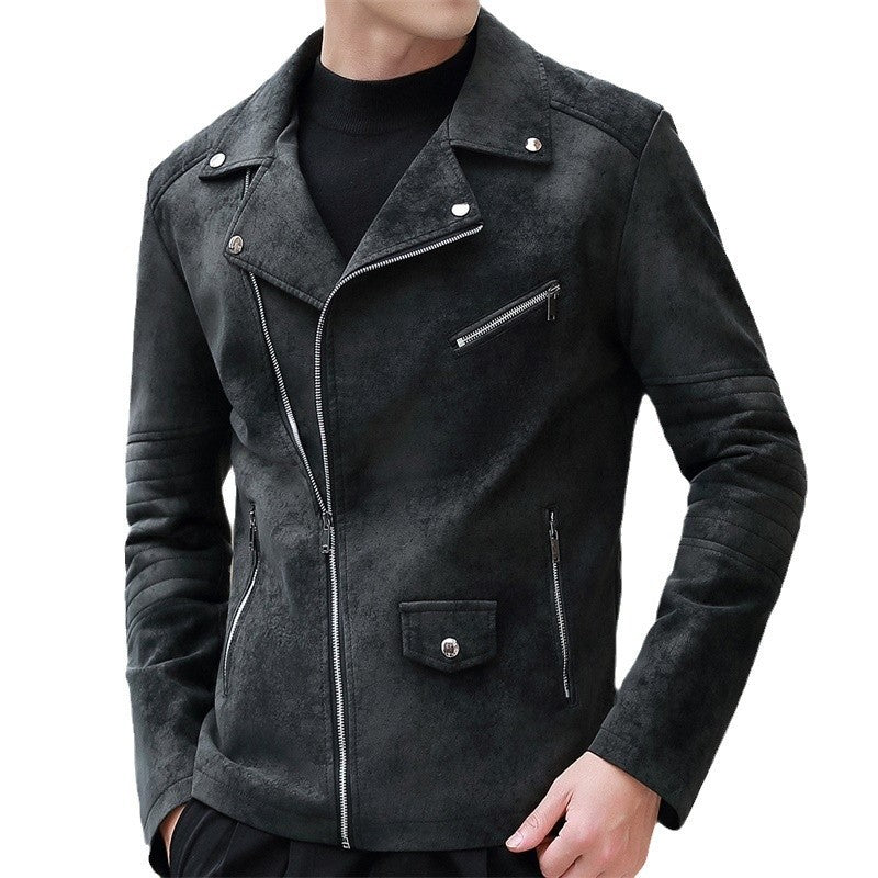 Fashion Velvet Padded Leather Coat Men's Suit Collar