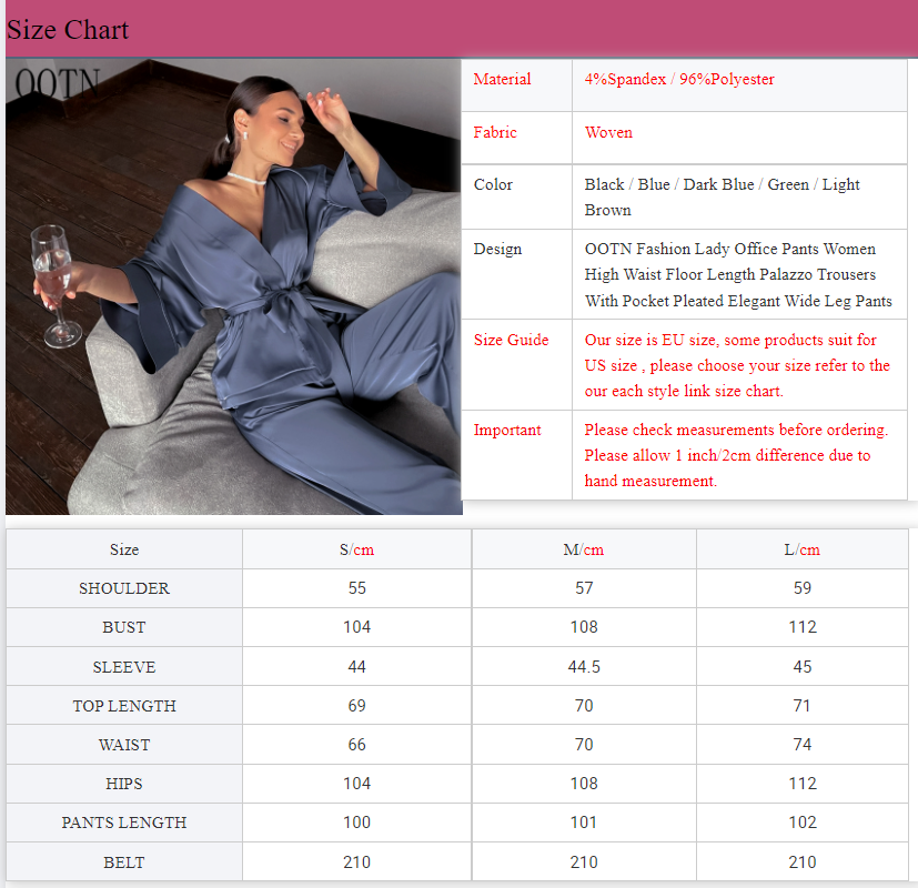 Satin Loose Fit Two Piece Robe and Pants Sleepwear For Women