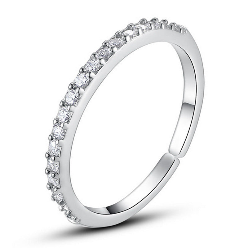 Simple 925 Sterling Silver Fine Row Diamond Ring