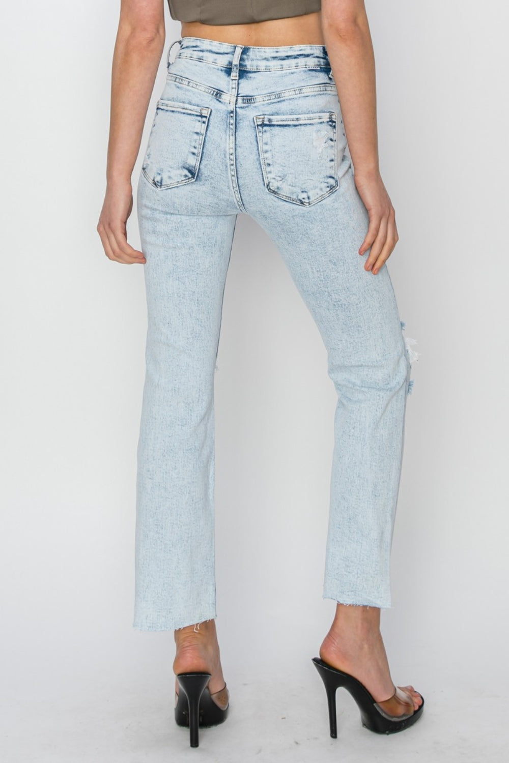 RISEN High Rise Distressed Ankle Jeans