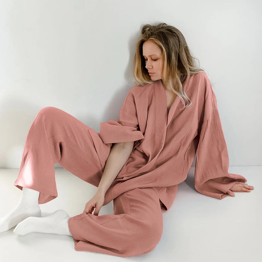 100% Cotton Loungewear With Bathrobe Women's Set