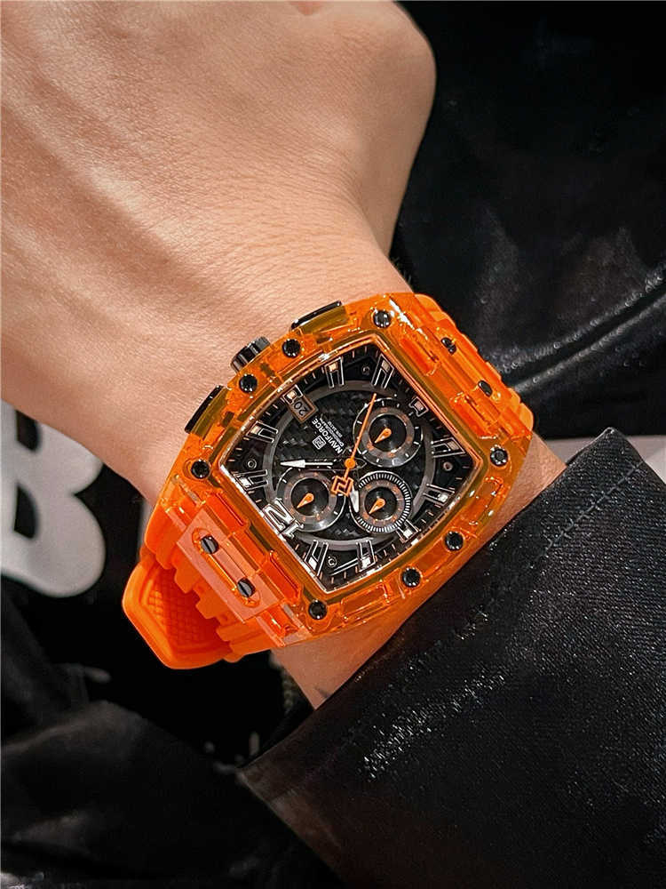 Barrel-type Transparent Shell Silicone Band Colorful Waterproof Watch