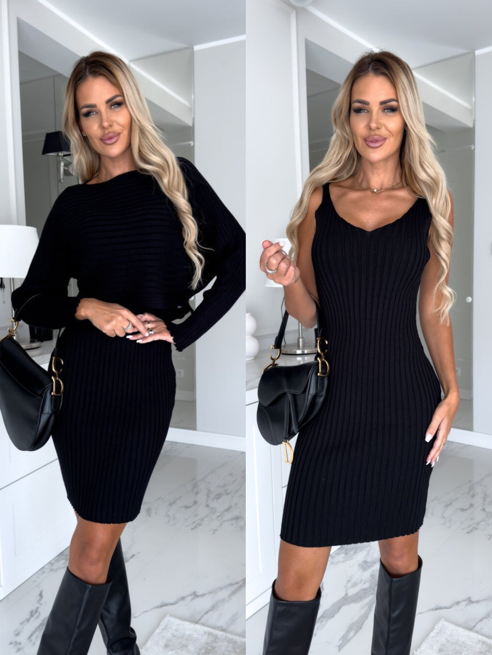 Cozy Ribbed Knit Sleeveless Sweater Dress, Ribbed Buttonless Long Sleeve Jacket and Ribbed Flowy Midi Skirt