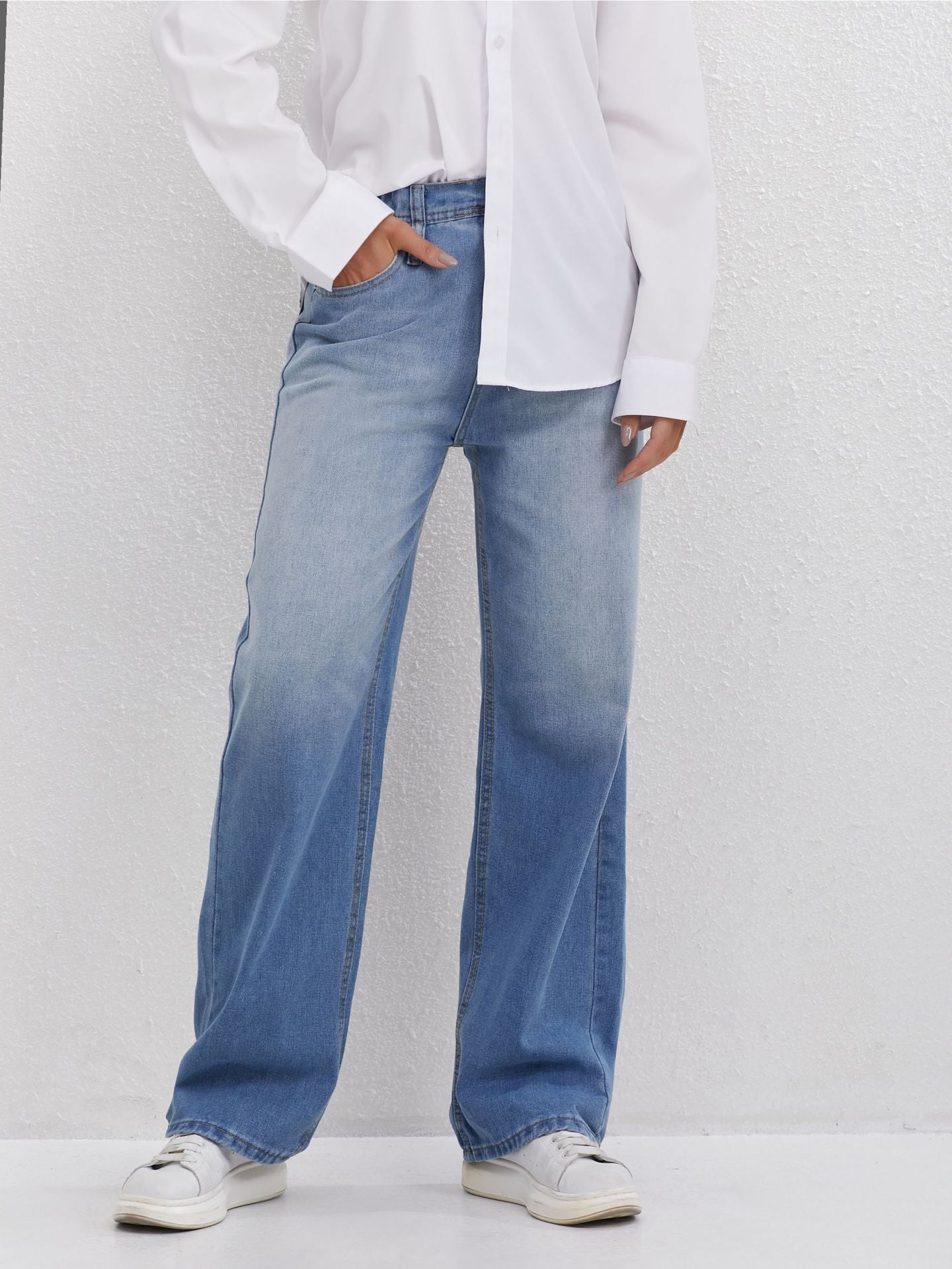 French Style All-matching Slim-fitting Mid-waist Wide Leg Jeans