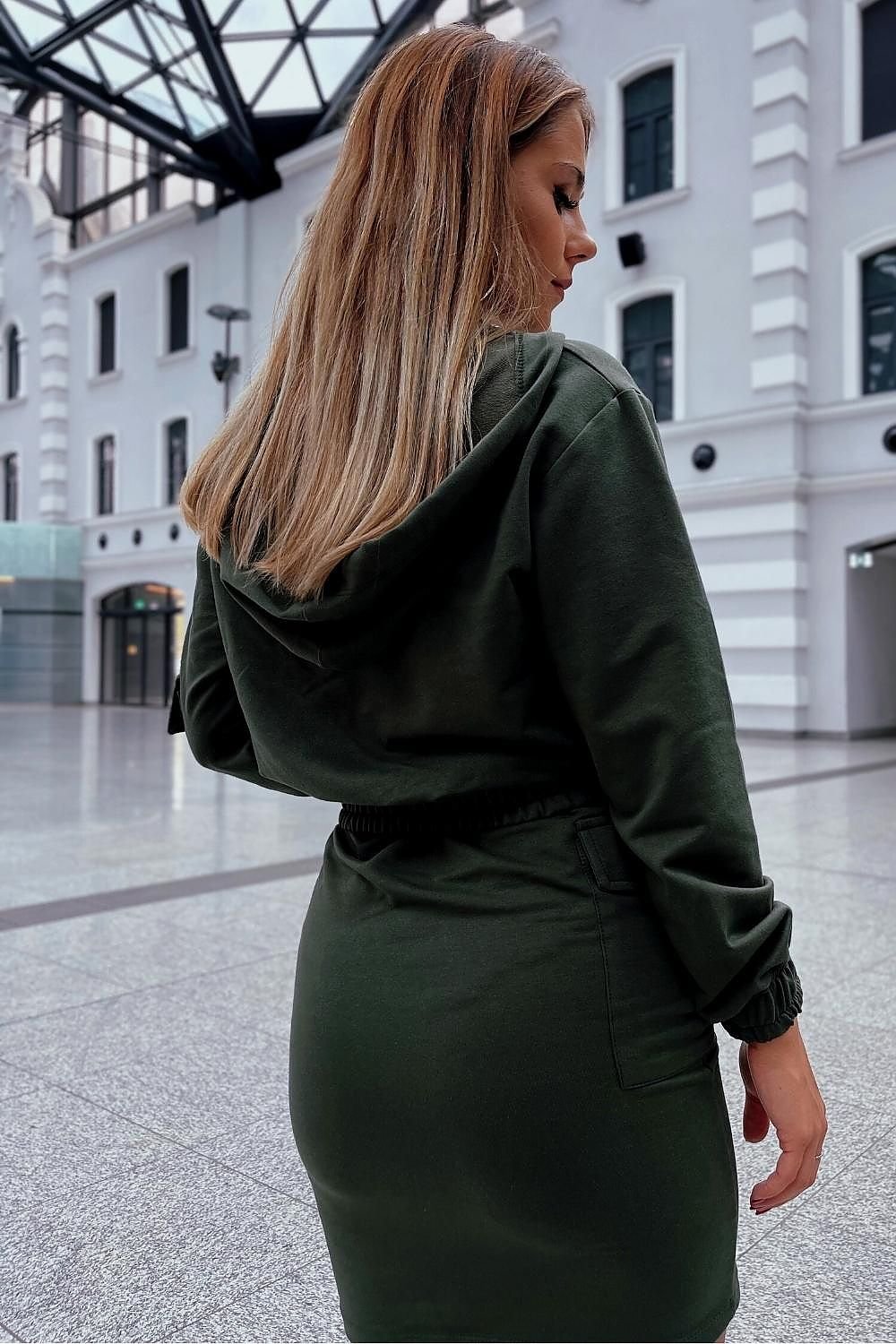 Chic Olive Women's Two-Piece Hooded Long Sleeve Envelope Sweatshirt and Elastic Band Skirt Set