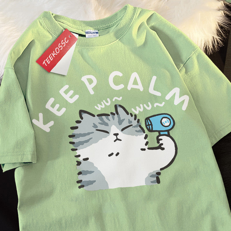 Keep Calm Cat Hair Dryer Printed Men's T-shirt