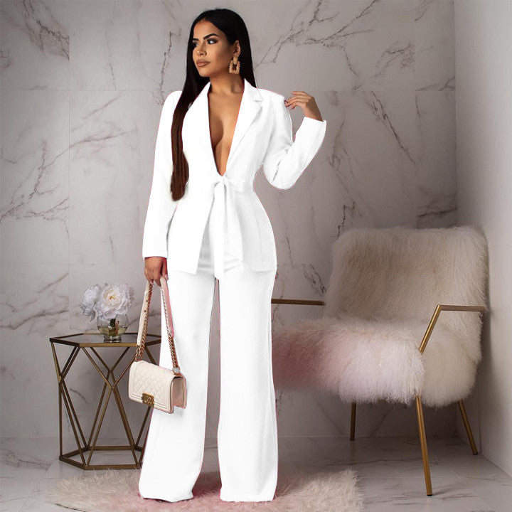 Chic Sexy Deep V Neck Collar Two Piece Formal Office Women's Suit