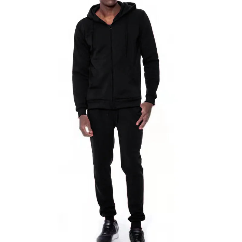 Men's Athletic Two-Piece Jogging Suit with Full Zipper Hoodie