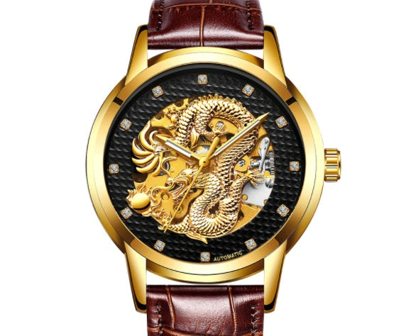 Fully Automatic Skeleton Waterproof Luminous Atmospheric Gold Business Dragon Watch