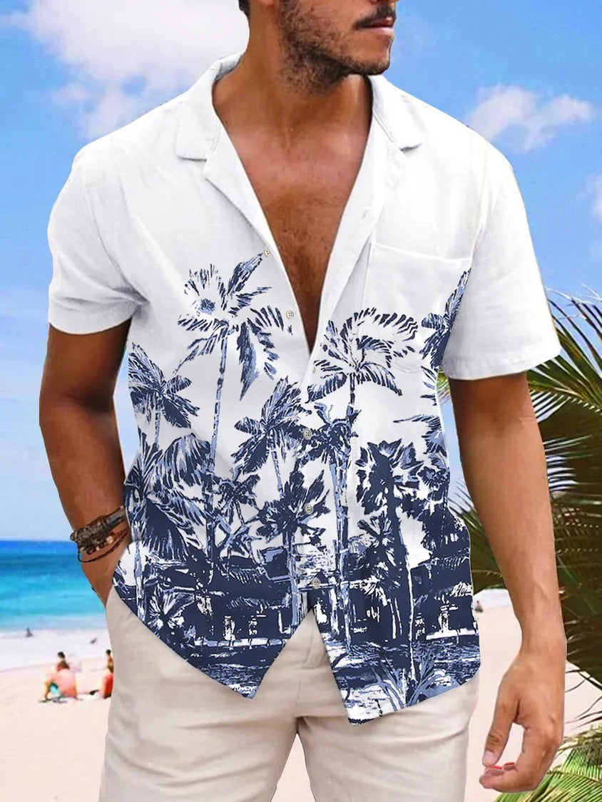 Coconut Print Short Sleeve Lapel Shirt